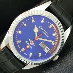 Vintage 1979 Citizen Automatic Mens Silver Watch W/daydate & Blue accents